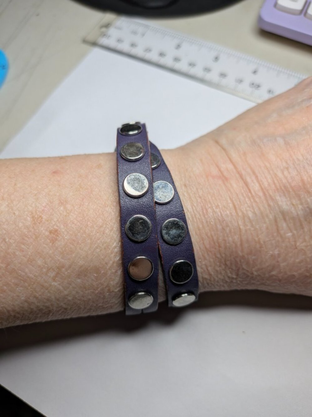 Dark Purple Leather Wrap Bracelet with Silver Studs